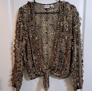Chicos Animal Print Blouse Tie Bottom LG
